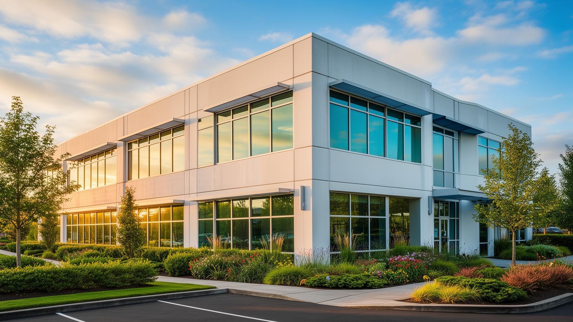 Modern commercial building professionally cleaned by DT Soft Wash